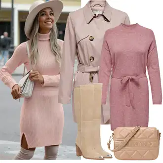 Outfity na zimu s Růžová/Béžová/Hnědá/Fialová Letní Kabát/Trenčkot/Trenčkot Only, Růžová Only "Zimní Outfity"