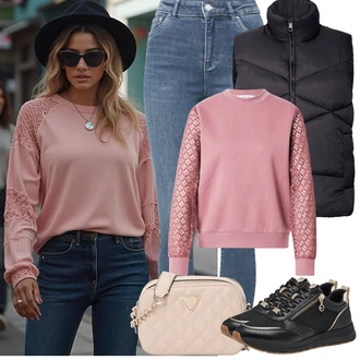 Outfit s Černá Teniska Tenisky s Bočním Zipem/Úzká Teniska/Kožené Tenisky Tamaris "Zimní Outfity"