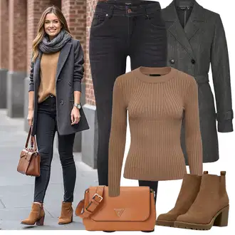 Outfity na zimu s Černá/Tmavě šedá Skinny Kalhoty/Jeggings/Džínové Legíny VERO MODA "Zimní Outfity"