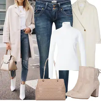Outfit sa Bež/Krem/Kaki/Bijela Prijelazni Kaput/Lagani Kaput/Kaput od Vunenog Flisa/Oversize Kaput/Vintage Kaput/Kaput od Kašmira/Kaput od Buklea/Midi Kaput/Vuneni kaput Vila "Zimske Odjeće"