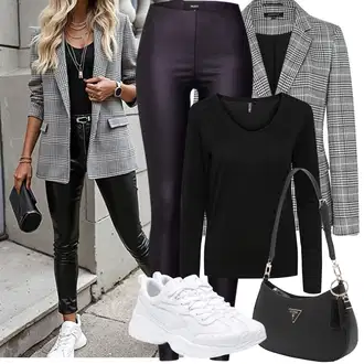 Outfity na zimu s Černá/Tmavě zelená/Tmavě šedá/Khaki Tregíny/Legíny Vinylový Legín/Legíny Kožený Vzhled/Legíny s Rozparkem/Kalhoty z Umělé Kůže/Kožený Legíny Object "Zimní Outfity"