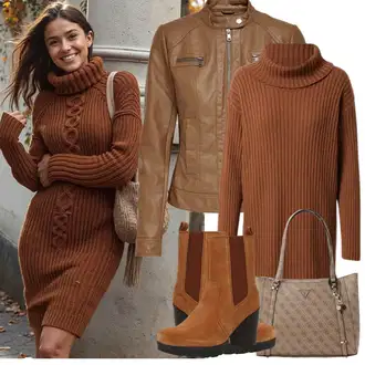 Outfit sa Smeđa Kožna gležnjača/Podstavljena Gležnjača/Kožna Jakna/Chelsea Gležnjača/ljetna gležnjača About You "Zimske Odjeće"