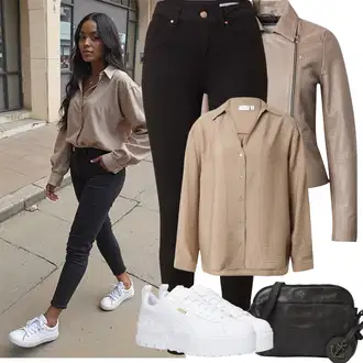 Outfity na zimu s Šedá/Bílá Teniska na platformě/Nízká Teniska Puma "Zimní Outfity"