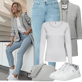 Outfity na zimu Křest s Bílá/Šedá/Krémová Jednoduchý top/Dlouhá košile/Dlouhý top Only "Zimní Outfity"Look: Bar, Křest, Koncert, Škola