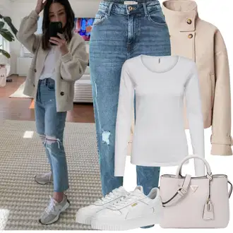 Outfity na zimu s Bílá/Béžová Teniska na platformě Puma "Zimní Outfity"
