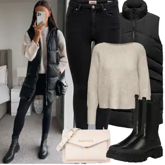 S zakovicama Outfit sa Crna Chelsea Gležnjača/Čizma s Platformom/Gumena Gležnjača/Kožna Jakna About You "Zimske Odjeće"Look: S zakovicama, Skating, Trekking, Jahanje