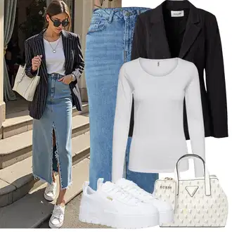 Oblečení se sukní Skating s Šedá/Bílá Teniska na platformě/Nízká Teniska Puma "Zimní Outfity"Look: Skating, Aerobní, Běhání, Bruslení
