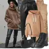 Béžové outfity s koženými kalhotami image