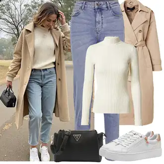 Outfity na zimu s Růžová/Bílá/Béžová/Hnědá Teniska se Třpytkami/Nízká Teniska/Teniska s dírkovaným vzorem/Teniska na platformě/Úzká Teniska/Kožené Tenisky/Letní Tenisky Tamaris "Zimní Outfity"