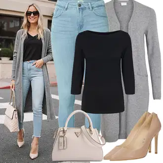 Zapínání na knoflíky Dlouhé Outfit s Šedá/Tmavě šedá/Světle šedá Pletenina veľkej veľkosti/Šaty Móda Pro Plnoštíhlou/Kabát/Tunika Vila "Zimní Outfity"
