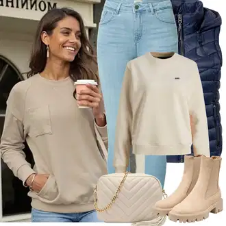Outfit sa Bež/Narandžasta/Smeđa/Kaki Kožna jakna/Sportska majica/Majica od flisa jjxx "Zimske Odjeće"