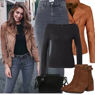 Outfity na zimu s Šedá/Světle šedá/Tmavě modrá/Tmavě šedá/Modrá Džíny s Rozparkem/Push up Džín/Dámské Džíny s Délkou 7/8/High Waist Džínové Kalhoty/Zimní bunda/Zkrácené Džíny/Termální Džíny/Kožená bunda Topshop "Zimní Outfity"