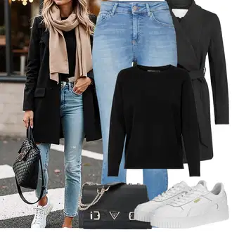 Outfit s Černá/Tmavě šedá Vlněný Fleecový Kabát/Lodenový kabát/Kašmírový Kabát/Zimní Kabát Vlněný kabát/Pletený Kabát/Scuba Kabát Vila "Zimní Outfity"