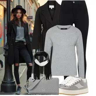 Outfit sa Crna Prijelazni Kaput/Dugi kaput/Ljetni Kaput/Midi Kaput/Kaput od Kašmira/Vuneni kaput/Trenč Kaput/Vuneni Kaput/Baloner Vila "Praktičan look"