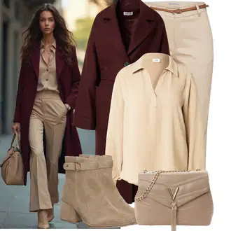 Kombinacije za zimu Culotte sa Bež/Kaki Hlača Velika Veličina B.young "Cool zimski outfit"