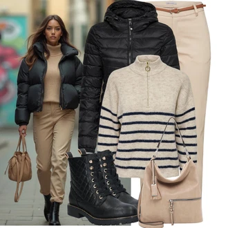 Outfit s Černá Prošívaná Bunda/Termo Bund/Udržitelná bunda/Puchová Bund/Letní peřová bunda/Bunda s Kapucí/Péřová Bunda/Zimní Bund/Bunda z umělých vláken/Nafukovací Bund/Sbalitelné Bund Only "Módní zimní outfit"