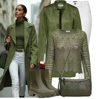Outfit s Tmavě zelená Chelsea Boty/Gumová Kotníková Bota/Kožená bunda Only "Stylový zimní outfity"