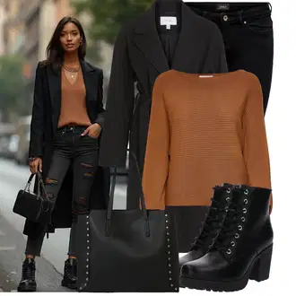 Outfit sa Crna Prijelazni Kaput/Dugi kaput/Ljetni Kaput/Midi Kaput/Kaput od Kašmira/Vuneni kaput/Trenč Kaput/Vuneni Kaput/Baloner Vila "Cool zimski outfit"