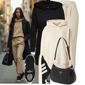 Outfit sa Crna Prijelazni Kaput/Kaput s Kapuljačom/loden kaput/Scuba Kaput/Softshell Kaput Only "Praktičan look"