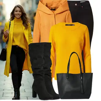Kombinacije s čizmama sa Crna Čizma do Koljena/Široke čizme/Čizma Iznad Koljena/Duga Čizma/Čizma na visoku petu/Čizma na Špic About You "Moderan zimski outfit"