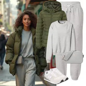 Outfit sa Siva/Svjetlosiva Majica od flisa/Sportska majica/Kožna jakna weekday "Sportski zimski outfit"