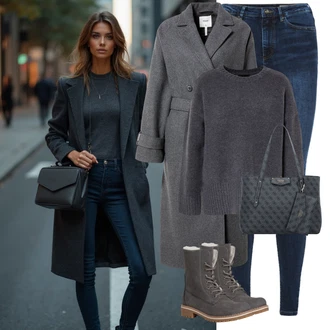 Outfit s Šedá/Tmavě zelená/Hnědá/Tmavě šedá Zimní Kozačka/Šněrovací Kotníková Bota/Zimní kotníková bota/Bojová Bota/Klasická kozačka/Nepromokavá kozačka/Zimní bota/Kotníková Bota s Podšívkou Tamaris "Zimní look"