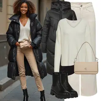 Zvonové kalhoty Outfit s Béžová/Khaki Džíny Džín s Širokou Nohavicí/Džíny Volného Střihu/Džíny Culottes/Džíny s Rozparkem Only "Zimní look"