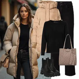S zakovicama Outfit sa Crna Chelsea Gležnjača/Kožna Jakna About You "Zimski look"Look: S zakovicama, Hodanje, Jahanje, Skating