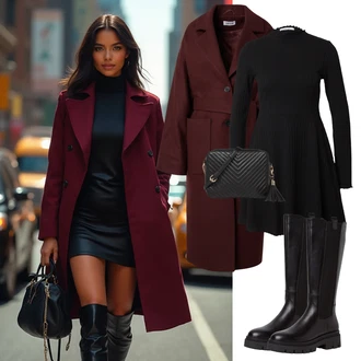 Outfit s Černá Šaty S Vysokým Výstřihem/Pletené Šaty/Zimní šaty s dlouhým rukávem/Skater šaty/Svetrové Šaty/Šaty S Rolákem/Zimní Pletené Šaty About You "Elegantní zimní outfit"
