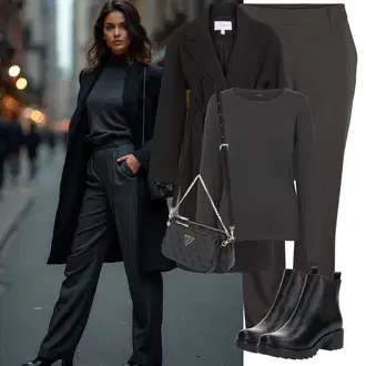 Outfit sa Crna Prijelazni Kaput/Dugi kaput/Ljetni Kaput/Midi Kaput/Kaput od Kašmira/Vuneni kaput/Trenč Kaput/Vuneni Kaput/Baloner Vila "Zimski look"