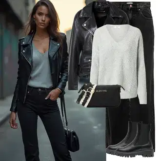 Zvonové kalhoty Outfit s Černá Džíny Džín s Širokou Nohavicí/Zvonové Džíny/High Waist Džínové Kalhoty/Džíny Culottes/Džíny s Rozparkem/Džíny Volného Střihu Only "Zimní look"