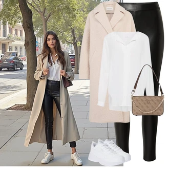 Outfit sa Crna/Bijela/Kaki/Tamnozelena Kožne tajice/Tajice od Vinila/Hlače od Umjetne Kože/Tajice Kožnog Izgleda/Lateks tajice Tom Tailor Denim "Zimski look"