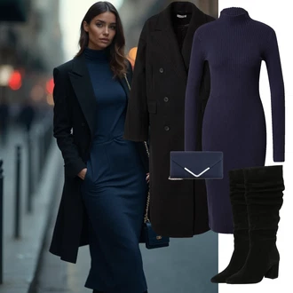 Vodopádový výstřih Outfit s Tmavě modrá Edited "Elegantní zimní outfit"