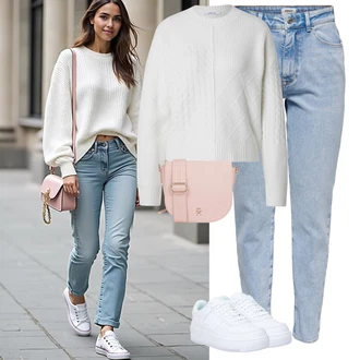 Outfit s Bílá/Modrá Teniska Skate Bota/Nízká Teniska/Teniska na platformě/Kožené Tenisky Nike Sportswear "Stylový zimní outfity"