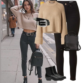 Outfit s Černá Kožená kotníková bota/Kovbojská kotníková bota/Vintage Kotníková Bota/Westernová Kotníková Bota/Chelsea Boty Only "Zimní look"