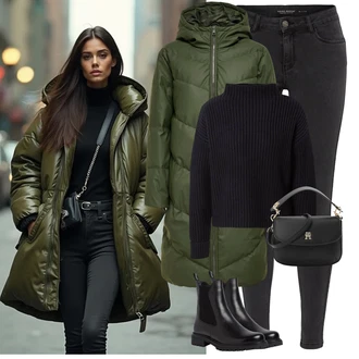 Outfit s Černá Chelsea Boty/Kožená bunda Tamaris "Zimní look"