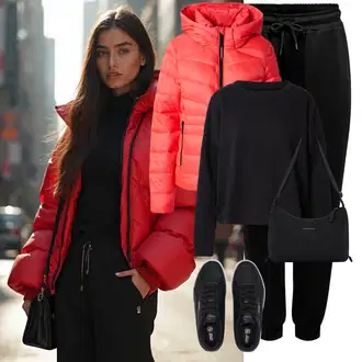 Materijal koji upija znoj Outfit sa Crna Hlače od Flisa/Hlače za Trening/Jersey Hlača/Muška Kožna Jakna/Jogger Hlača/Sportske hlače Only Play, Crna Nekategorizirano Pieces "Cool zimski outfit"