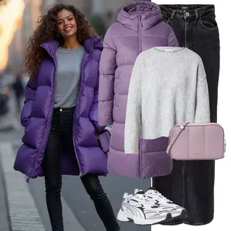 Zvonové kalhoty Outfit s Černá Džíny Džín s Širokou Nohavicí/Zvonové Džíny/High Waist Džínové Kalhoty/Zimní bunda/Džíny s Rozparkem/Vintage Džíny/Džíny Volného Střihu/Pánské tričko Only "Zimní look"