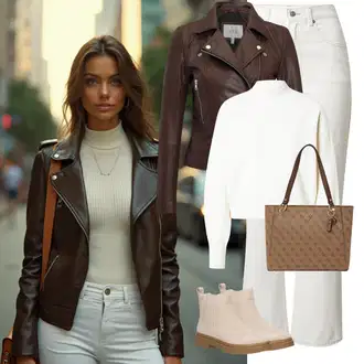 Premium Outfit sa Krem/Bijela/Kaki Hlače s Prorezom/Zvonaste Hlače/Hlače Visokog Struka/Lepršave Hlača/rupa hlača/Bootcut Hlača Edited "Zimski look"Look: Rap, 90-ich, 70-ich, cool, Vanjski, klasický, Premium