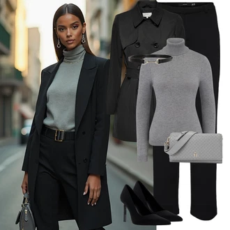 Outfit s Černá Přechodový Kabát/Trenčkot/Trenčkot/Letní Kabát/Kabát z Kabanosu Only "Elegantní zimní outfit"