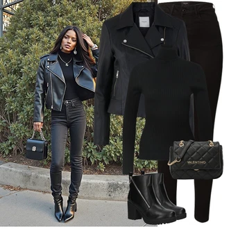 Outfit sa Crna/Crvena/Smeđa Fini Pleteni Džemper/Pulover s Rol Ovratnikom/Džemper s rol ovratnikom/Džemper Od Kašmira Only "Savršen za zimu"