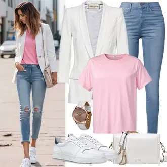 Outfity pro léto Elegantní, Sportovní s Bílá Nízká Teniska/Teniska s dírkovaným vzorem/Úzká teniska/Teniska na platformě Puma, Hnědá/Bílá Klasická Taška Přes Rameno/Malá Taška/Brašna/Sportovní Taška Přes Rameno Kazar, Zlatý/Fialová/Bílá Náramkové hodinky/Bižuterie/Řetízkové hodinky temu "Business Casual Dámské Outfity"Look: Estetika, Bad Taste, Ležérní, Disko, Skater, Sportovní, Unisex, Rad, 20 léta, Šik, Cool, Elegantní, Jazz, Moderní, Kancelář, Punk, Klasické, Extravagantní, Fancy, Premium, Styl, 80tá léta, Retro