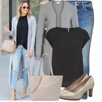 Outfity pro práci S křivkami s Šedá/Tmavě šedá/Světle šedá Pletenina veľkej veľkosti/Šaty Móda Pro Plnoštíhlou/Kabát/Tunika Vila, Černá Halenka a Tunika/Tričko & Top Móda Pro Plnoštíhlé/Halenka Móda Pro Plnoštíhlou Only "Stylový vzhled pro volný čas"