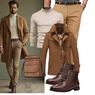 Winter Outfit mit Braun/Dunkelrot/Dunkelbraun/Rot Vintage Stiefelette/Gefütterte Stiefelette/Leder Stiefelette/Springerstiefel/Reitstiefel/Schnürstiefelette/Rahmengenähter Schuh/Klassischer Stiefel SL-Saint "Business Outfit"