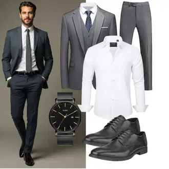 Tapered Outfit mit Dunkelgrau/Grau/Dunkelblau KUDMOL "Business Outfit"