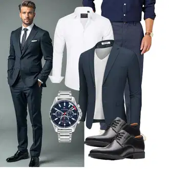 7/8-lang Outfit mit Dunkelblau/Hellblau/Blau Amazon Essentials "Business Outfit"