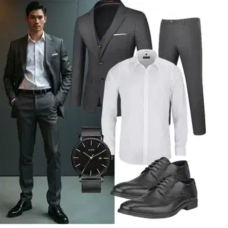Outfit mit Grau/Creme/Weiß Bügelfreies Hemd/BusinessHemd/Business Hemd marvelis "Business Outfit"