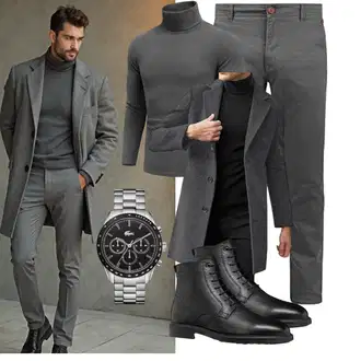 Laufen Winter Outfit mit Dunkelgrau/Grau JIAALU "Business Outfit"Look: Fitness, Arbeits, Apres ski, Freizeit, Reiten, Laufen