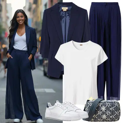 Kombinace Léto Modrá Široká Kalhoty/Plážová Kalhoty/Kalhoty s Potiskem/Culotte Kalhoty/Palazzo Kalhoty Hailys