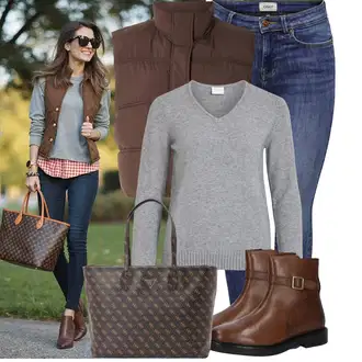 Outfit s Světle šedá/Šedá/Tmavě šedá Basic Svetr/Kašmírový Svetr/Svetr z Jemné Pleteniny/Kašmírový Svetr/Svetr na kojení/Jednoduchý Svetr/Svetr s V-výstřihem/Vlněný Svetr Vila "Jarní outfit pro ženy"